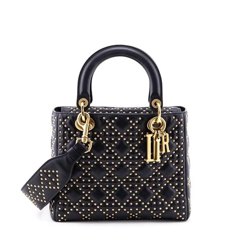 lady dior bag in black studded calfskin price